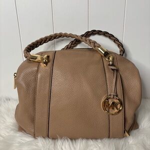 Michael Kors Tan Pebbled Leather Satchel Handbag Purse Braided Handles